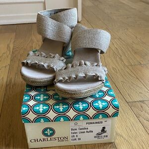 CHARLESTON SHOE CO. Linen Ruffle Espadrilles - Tan